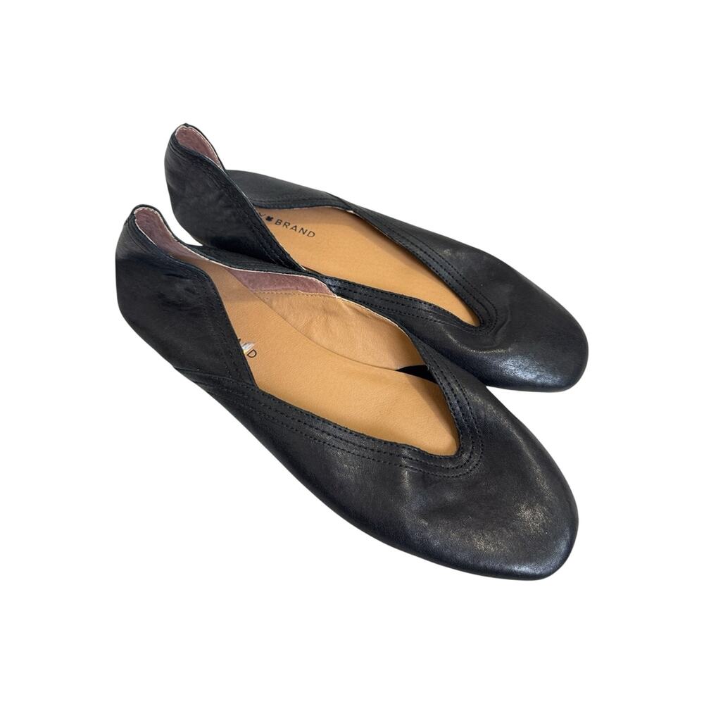 Lucky Brand Black Leather Square Toe Ballet Flats Womens 10 Classic Preppy